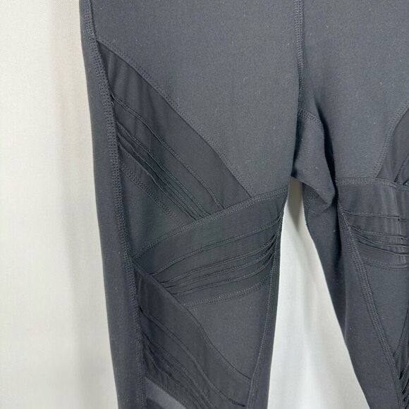 Alo Black Leggings High Rise Sheer Mesh Legs Pin Tuck Size XS Inseam 28" - Picture 4 of 12